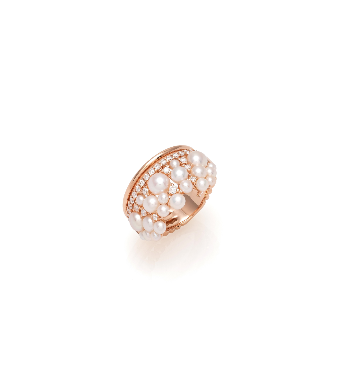 Pink Gold 18K Ring with Diamonds and Pearls