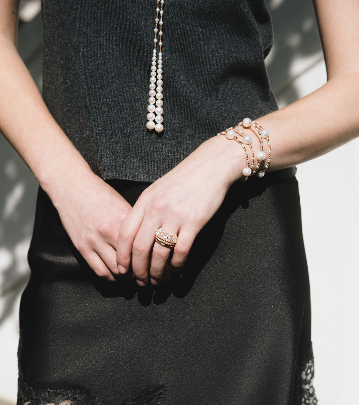 Pink Gold 18K Ring with Diamonds and Pearls