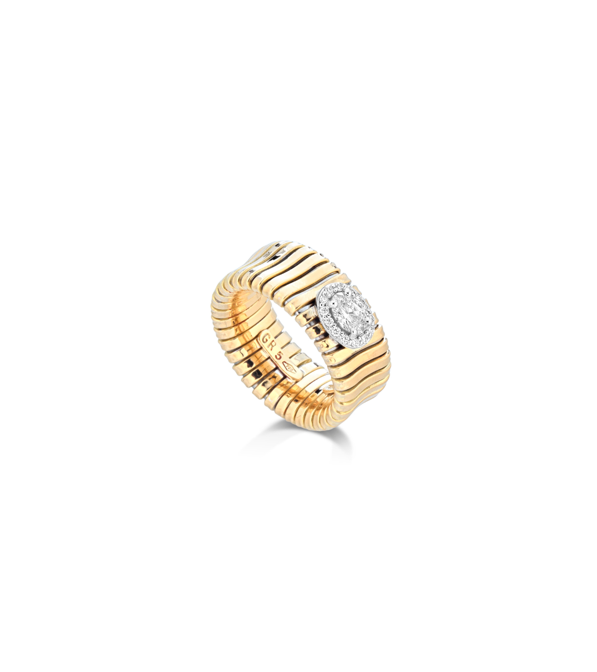 Yellow Gold 18K Tubogas ring with oval and brilliant-cut Diamonds