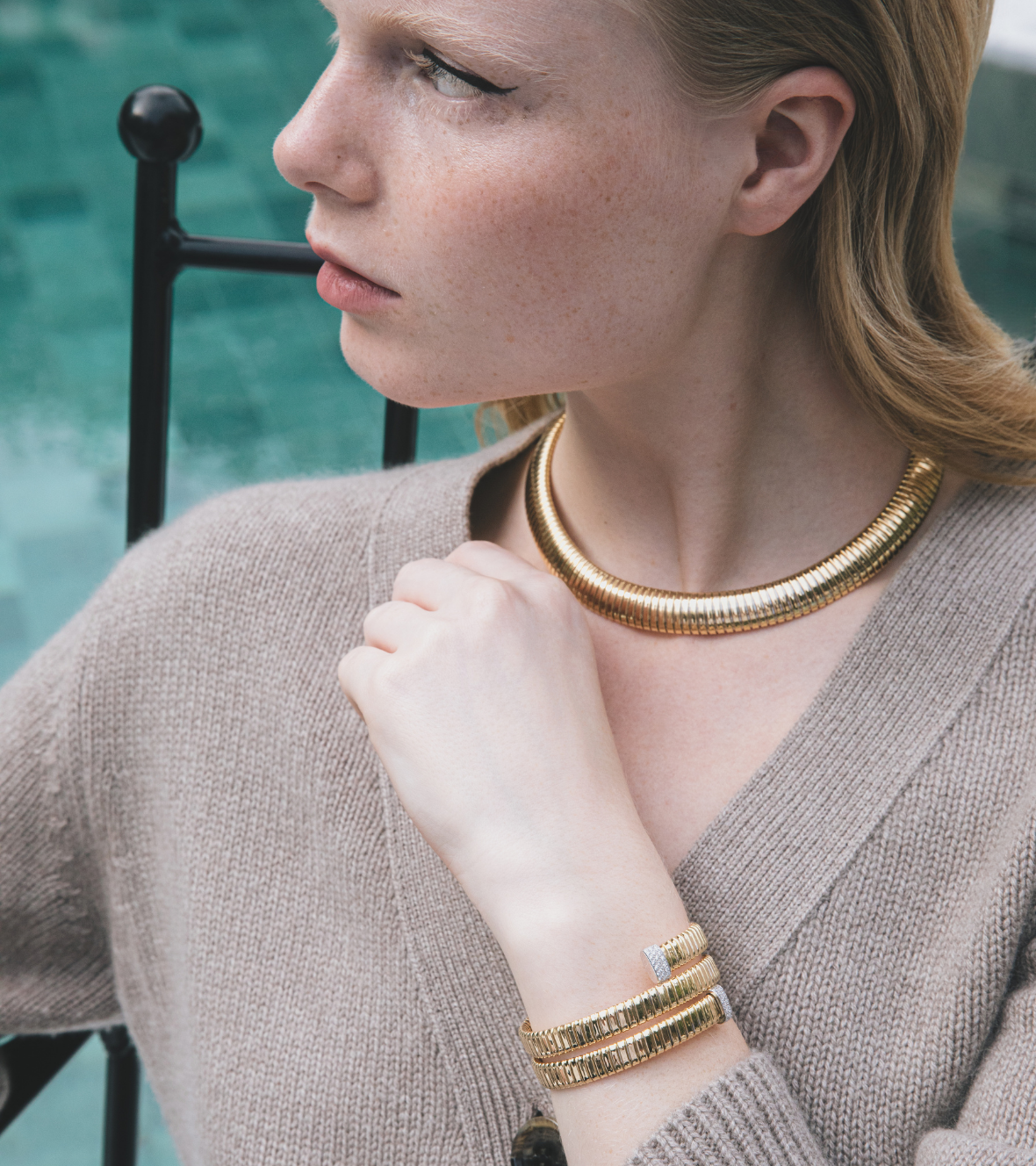 Yellow Gold Tubogas Spiral 18k Bracelet with Brilliant-Cut Diamonds