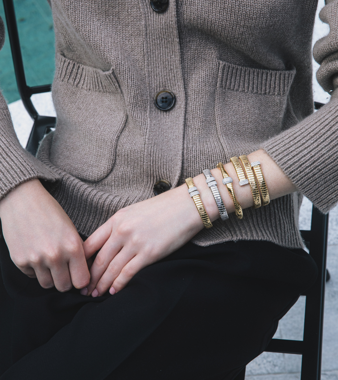 White Gold 18K Tubogas Bracelet with Brilliant-Cut Diamonds