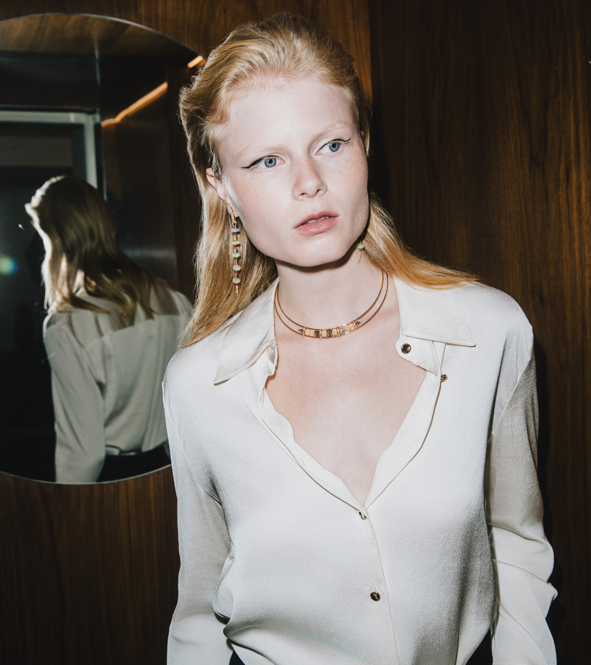 Yellow Gold Necklace with Opals and Smoke Topaz 00883 by Etho Maria