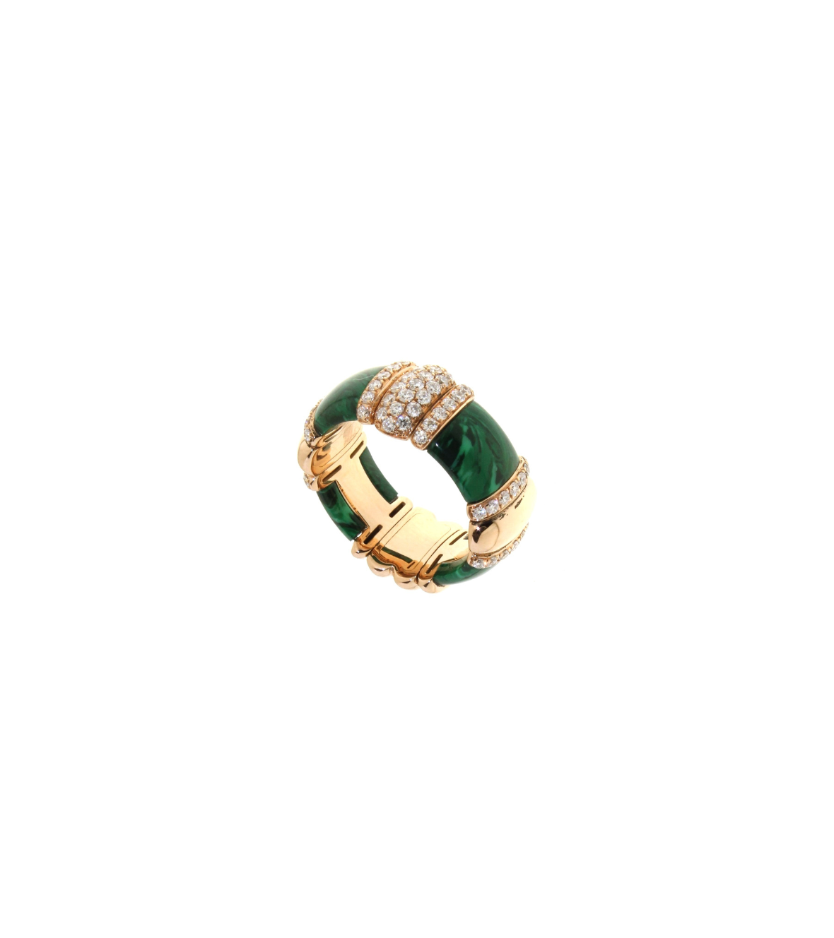 Yellow Gold 18K Ring  with Brilliant-cut Diamonds and Green Agate