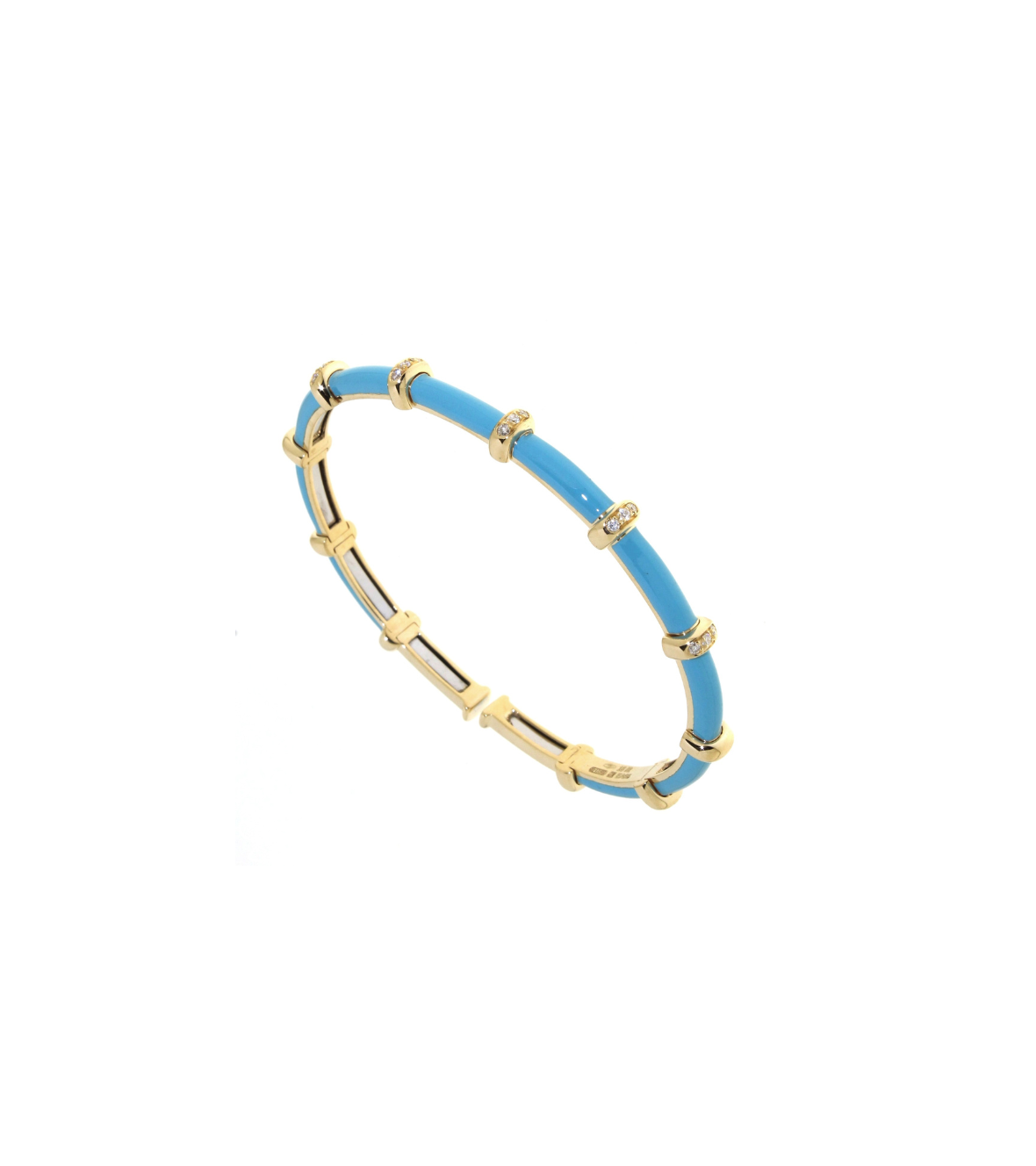 Yellow Gold 18K Bracelet with Brilliant-Cut Diamonds and Turquoise