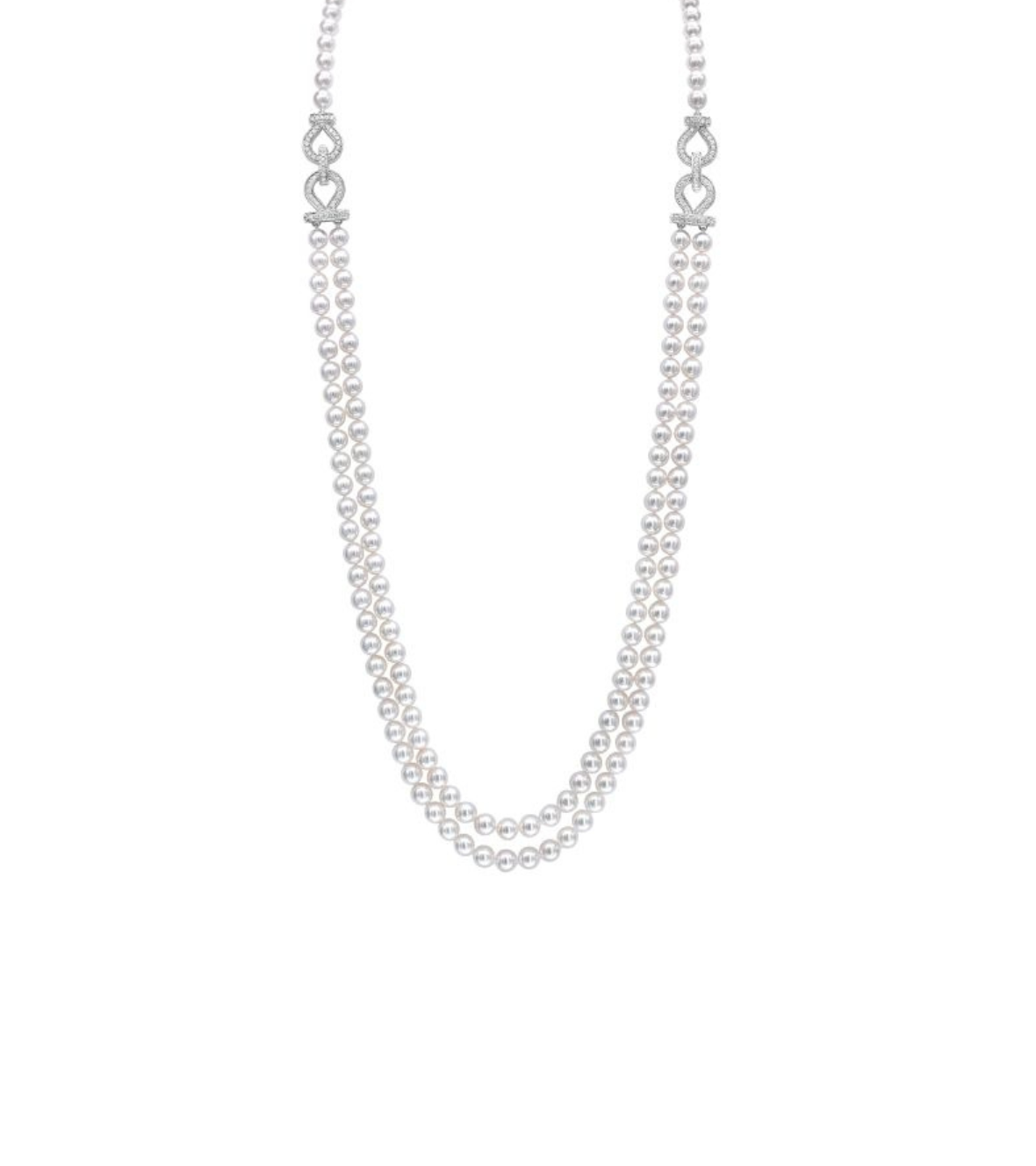 Double White Gold Motif 18k Pearl Necklace with Diamonds by Mentis Collection