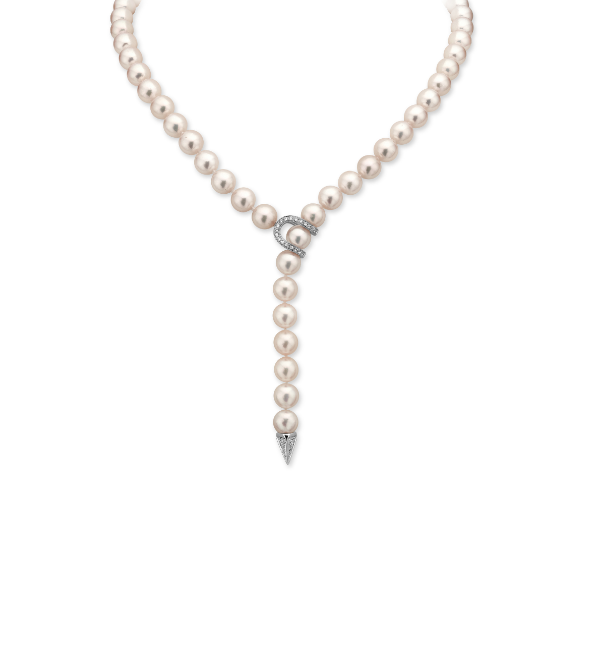 White Gold Pearl Necklace with Diamonds by Mentis Collection