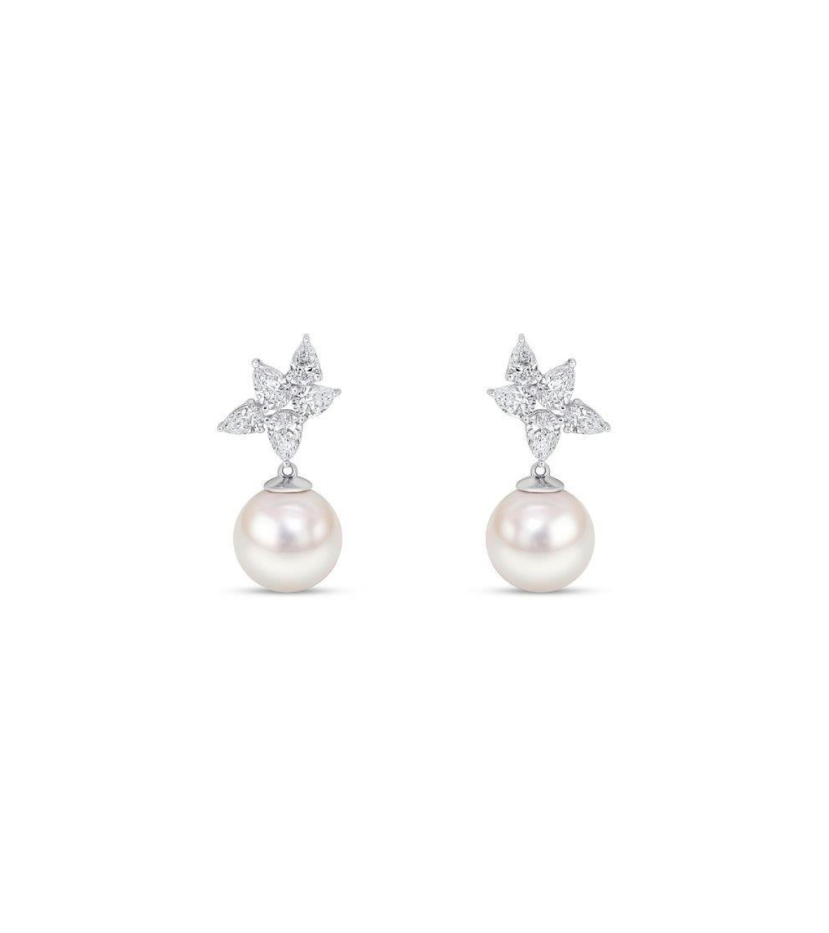 White Gold Earrings with Akoya Pearls and Diamonds
