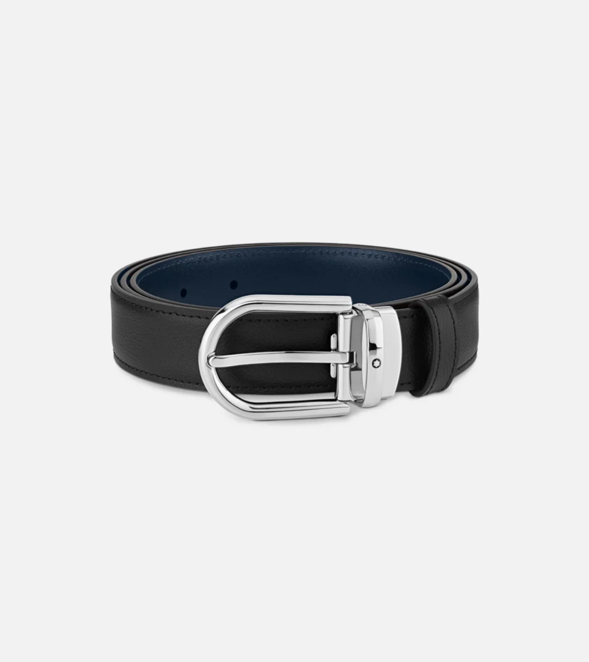 Horseshoe Buckle black/blue Reversible Leather Belt