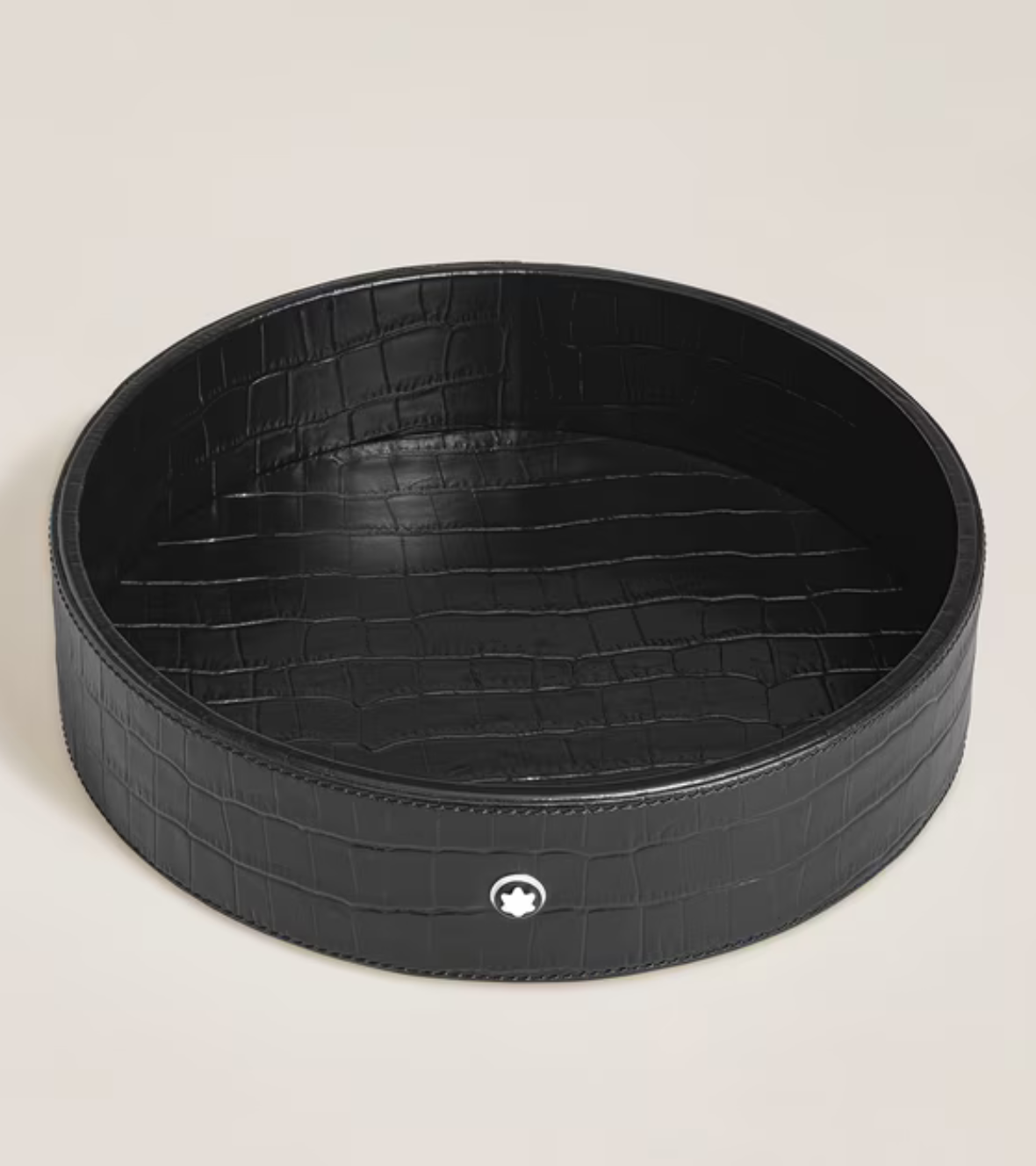 Large Round Desk Tray in Croco-Embossed Leather
