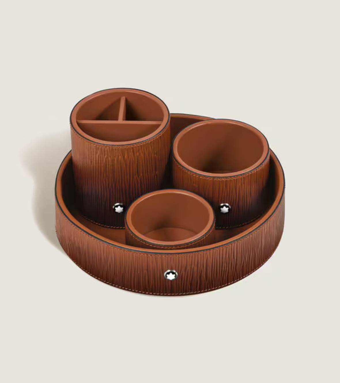 Large Round Desk Tray in Corteccia Sfumato Leather