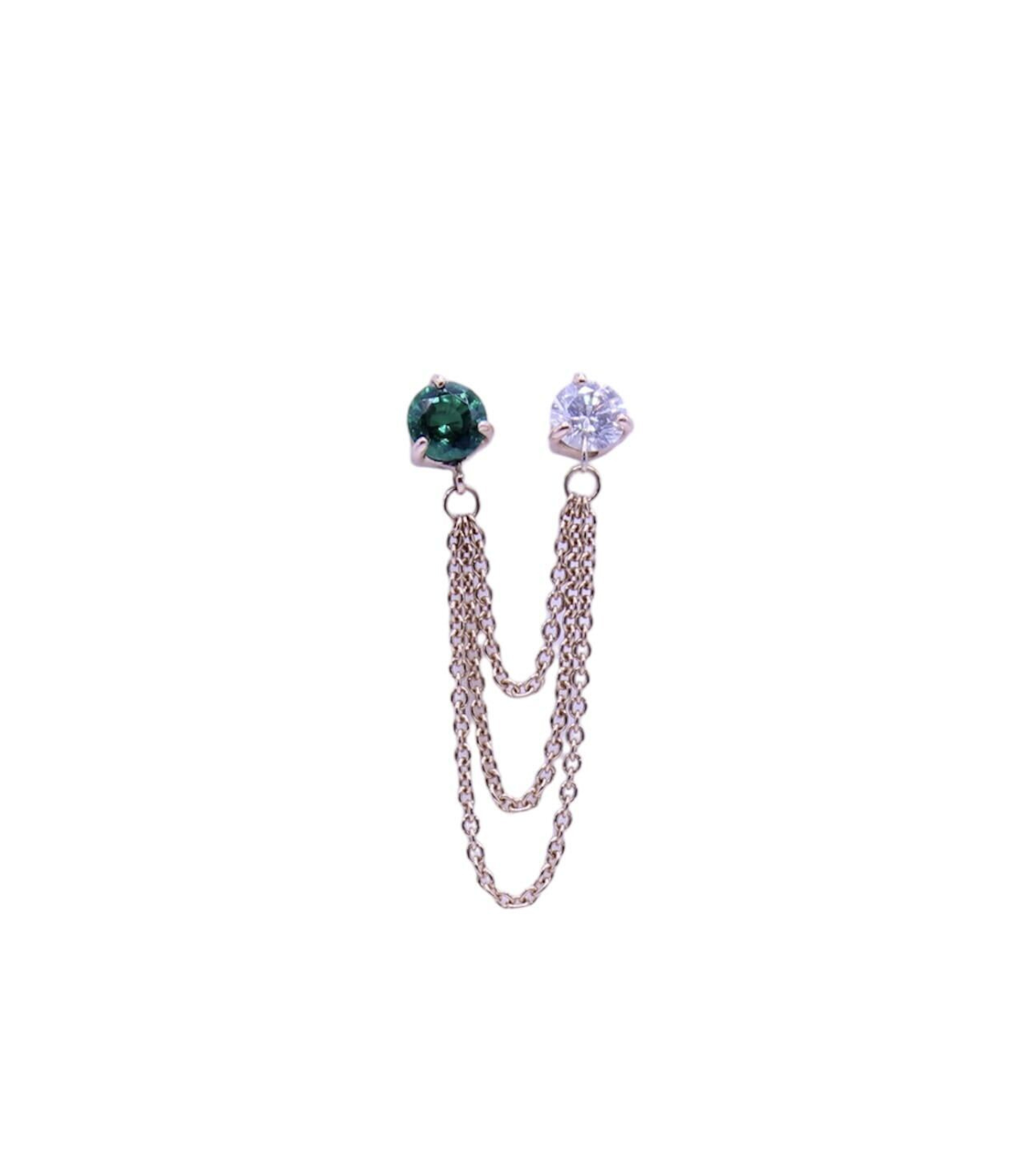 Rose Gold Single Earring with Diamond and Emerald Parlapiano