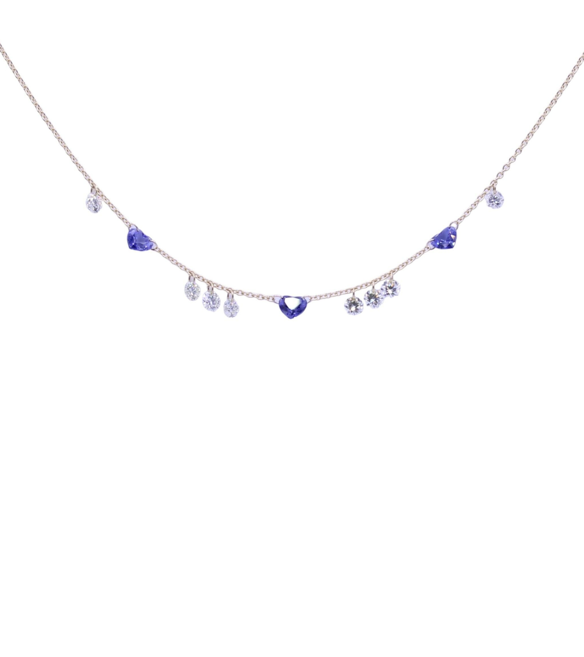 Gold Necklace with Diamonds and Sapphires in the shape of Heart Parlapiano 