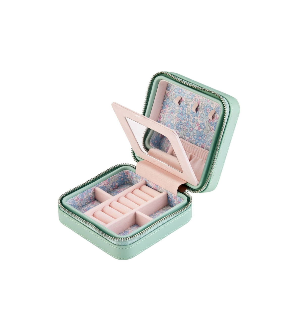 WOLF X LIBERTY Julia Interior Print Small Travel Jewellery Zip Case - Sage Green